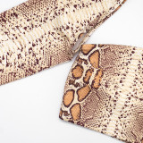 Autumn/Winter Women's High Neck Halter Neck Snake Print Crop Top with Tight Slim Pants Set