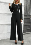 Women Elegant Color-Blocked Long-Sleeve Jumpsuit