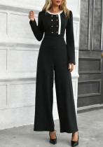 Women Elegant Color-Blocked Long-Sleeve Jumpsuit Women Elegant Color-Blocked Long-Sleeve Jumpsuit