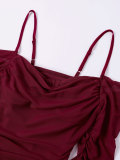 Women Spring/Autumn Mesh Long-Sleeve Off-Shoulder Sexy Backless Strapless Pleated Bodycon Dress