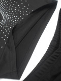 Women rhinestone mesh top and pant two-piece set