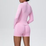 Women's Seamless Solid Color High Stretch Breathable Short Jacket Sport Running Fitness Three-Piece Set