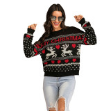 Women Autumn Round Neck Casual Basic Long-Sleeve Knitting Christmas Sweater