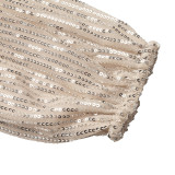 Women Elegant Round Neck Long-Sleeve Sequined Hollow-Out Backless Shirt
