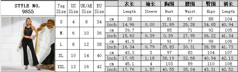 Women rhinestone mesh top and pant two-piece set