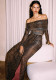Women autumn leopard print see-through sexy backless long-sleeved top and pant two-piece set