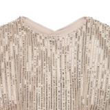 Women Elegant Round Neck Long-Sleeve Sequined Hollow-Out Backless Shirt