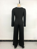 Women Elegant Color-Blocked Long-Sleeve Jumpsuit
