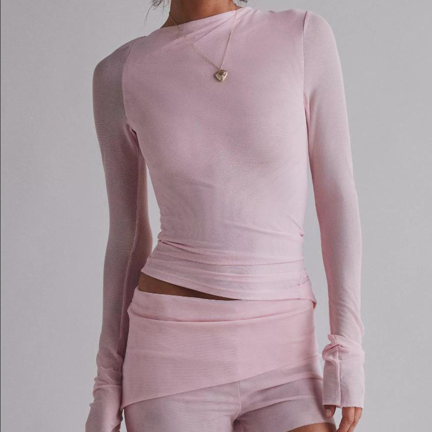 Women Autumn Solid Polka Dot Long Sleeve Short Irregular Top and Pants Two-Piece Set