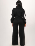 Women Autumn/Winter Sporty Color Block Casual Half-Open Long-Sleeve Jumpsuit