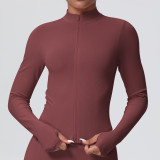 Women's Seamless Solid Color Tight-Fitting High Stretch Breathable Stand Collar Zipper Sport Running Fitness Jacket