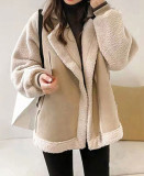Women's Warm Faux Shearling Lambskin Loose Suede Jacket