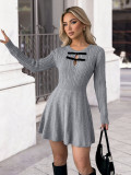 Women Autumn/Winter Grey Knitting Dress