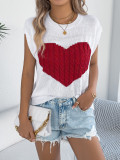 Women Spring/Summer Color Block Heart Print Casual Knitting Top