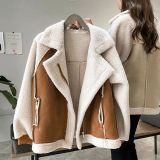 Women's Warm Faux Shearling Lambskin Loose Suede Jacket