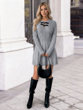 Women Autumn/Winter Grey Knitting Dress