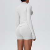 Women's Seamless Solid Color High Stretch Breathable Short Jacket Sport Running Fitness Three-Piece Set