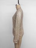 Women Elegant Round Neck Long-Sleeve Sequined Hollow-Out Backless Shirt