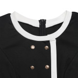 Women Elegant Color-Blocked Long-Sleeve Jumpsuit