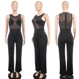 Women mesh rhinestone jumpsuits