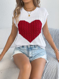 Women Spring/Summer Color Block Heart Print Casual Knitting Top