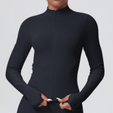 Women's Seamless Solid Color Tight-Fitting High Stretch Breathable Stand Collar Zipper Sport Running Fitness Jacket