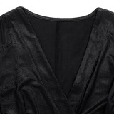 Women Autumn Sexy Elegant V-Neck Black Slit Dress