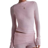 Women Autumn Solid Polka Dot Long Sleeve Short Irregular Top and Pants Two-Piece Set