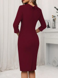 Women Solid Round Neck Three-Quarter Sleeve Bodycon Dress