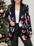Women Autumn/Winter Long Sleeve Christmas Snowman Print Blazer