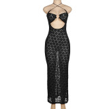 Summer Women's Fashion Halter Neck Sexy Cut-Out See-Through Bodycon Dress