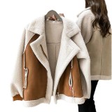 Women's Warm Faux Shearling Lambskin Loose Suede Jacket