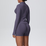 Women's Seamless Solid Color High Stretch Breathable Short Jacket Sport Running Fitness Three-Piece Set