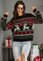 Women Autumn Round Neck Casual Basic Long-Sleeve Knitting Christmas Sweater