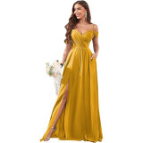 Women Off-Shoulder Bridesmaid Wedding Chiffon Sexy Ruffled Evening Gown（Processing time need 3-6 days）