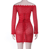 Women Off Shoulder Lace Corset Autumn Sexy Long Sleeve Bodycon Dress
