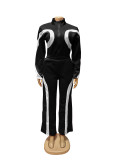Women Autumn/Winter Sporty Color Block Casual Half-Open Long-Sleeve Jumpsuit