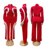 Women Autumn/Winter Sporty Color Block Casual Half-Open Long-Sleeve Jumpsuit