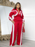 Women Autumn/Winter Sporty Color Block Casual Half-Open Long-Sleeve Jumpsuit