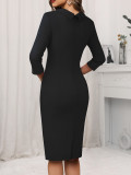 Women Solid Round Neck Three-Quarter Sleeve Bodycon Dress