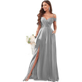 Women Off-Shoulder Bridesmaid Wedding Chiffon Sexy Ruffled Evening Gown（Processing time need 3-6 days）