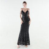 Women's Sequin Strap Mermaid Formal Party Dress