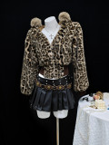 Women Furry Casual Leopard Print Hooded Jacket