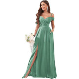 Women Off-Shoulder Bridesmaid Wedding Chiffon Sexy Ruffled Evening Gown（Processing time need 3-6 days）