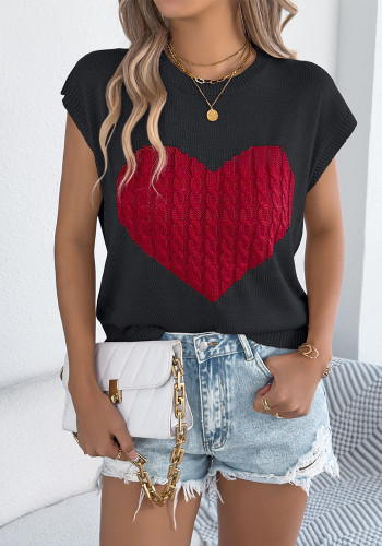 Women Spring/Summer Color Block Heart Print Casual Knitting Top