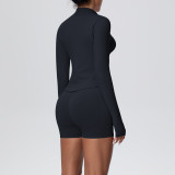 Women's Seamless Solid Color High Stretch Breathable Short Jacket Sport Running Fitness Three-Piece Set