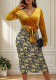 Women Patchwork Long-Sleeve V-Neck Tie-Up French Dress