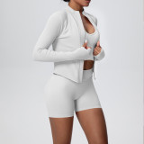 Women's Seamless Solid Color High Stretch Breathable Short Jacket Sport Running Fitness Three-Piece Set