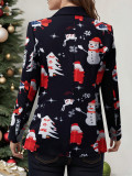 Women Autumn/Winter Long Sleeve Christmas Snowman Print Blazer