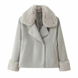 Winter Women's Faux Fur Collar Wool Blend Jacket